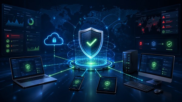 Managed EDR security dashboard monitoring endpoint threats and ransomware activity